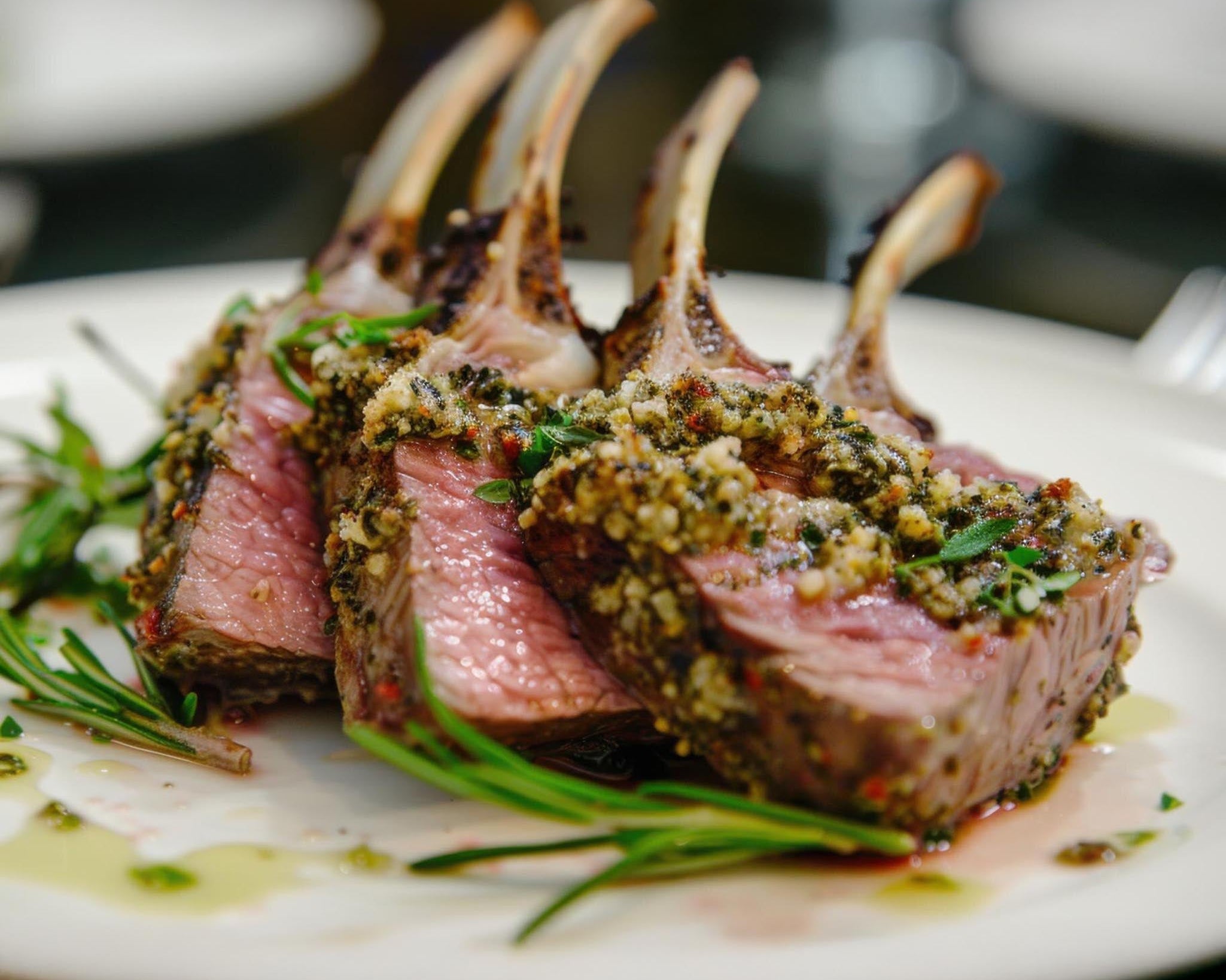 Rack of Lamb with Honey-Pistachio Pesto Crust