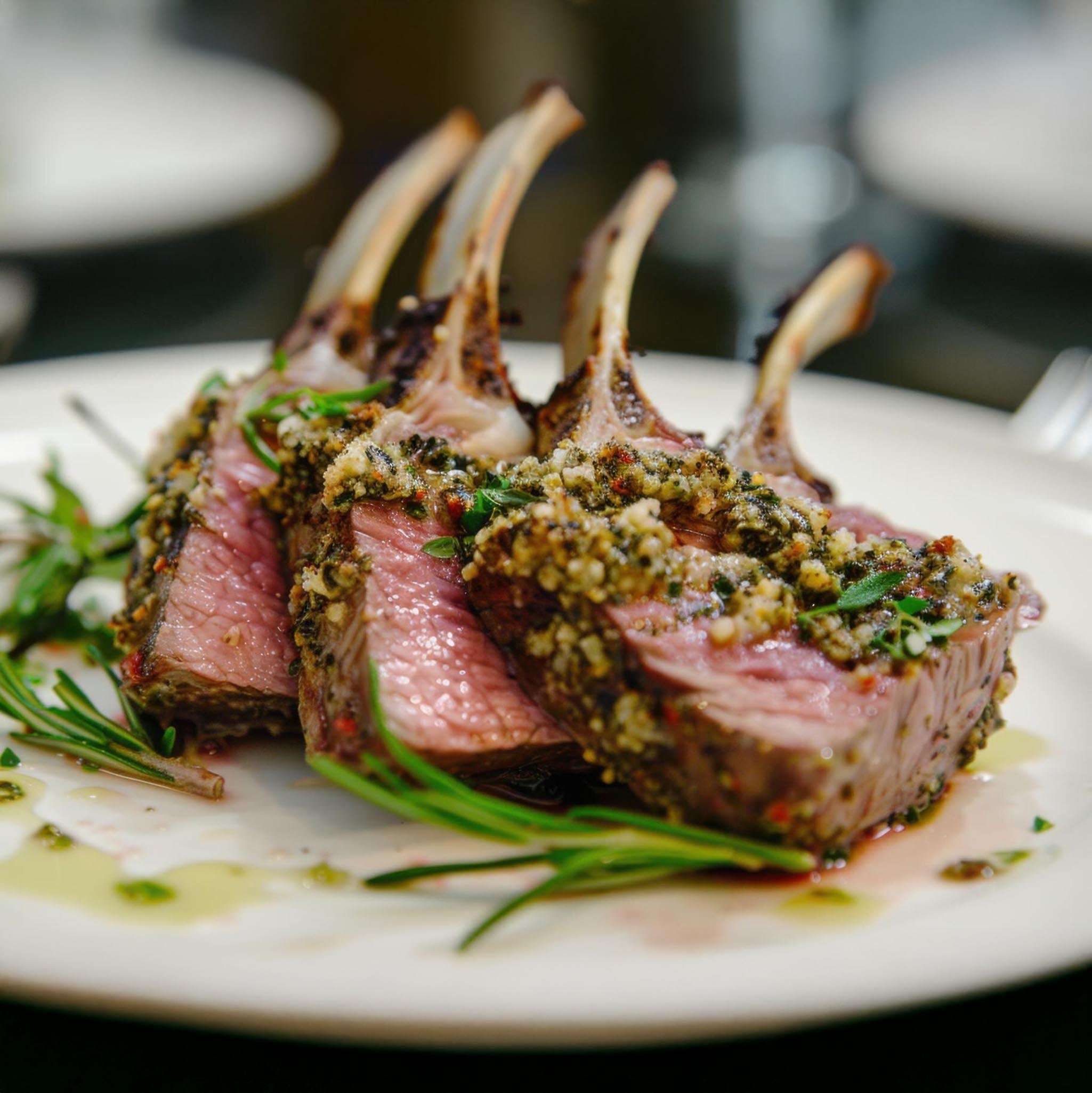 Rack of Lamb with Honey-Pistachio Pesto Crust